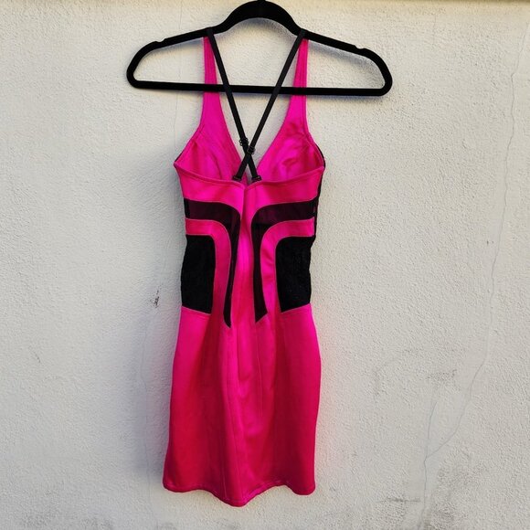 Mark Wong Nark Y2K Hot Pink Lace Trim Bodycon - Picture 3 of 8
